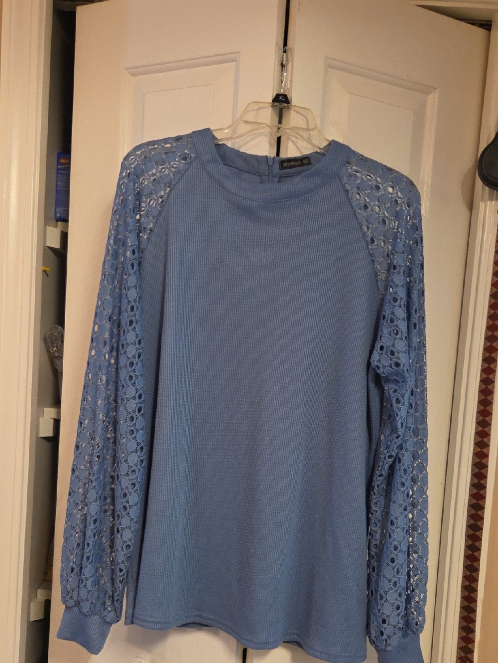 Miholl ight Blue Lace-Sleeve Knit Top
